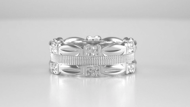 1950's Antique Style Pansy Flowers 7mm Wide Sculptural Platinum Wedding Ring - Item: R978P - Image: 4