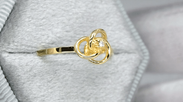 1950's Dainty Diamond Love Knot Ring in Yellow Gold - 10K or 14K - Item: R344Y10 - Image: 3