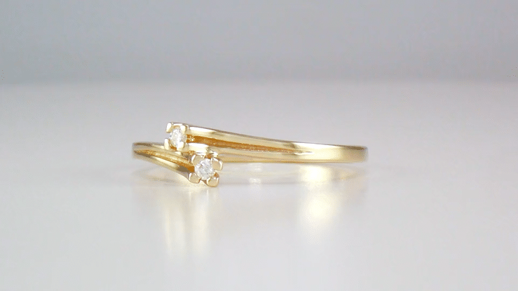 1950's Retro Moderne Yellow Gold Bypass Diamond Ring - Item: R446Y-LC - Image: 3