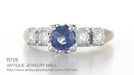 1950's Vintage Style Mid Century Cornflower Blue Sapphire Engagement Ring with Side Diamonds in Mixed Metal 14K Yellow & White Gold