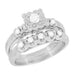 1950's Retro Moderne Lucky Clover Diamond Engagement Ring and Wedding Ring Set in 14K White Gold