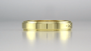 1950's Yellow Gold Grooved Edge Vintage Style Starburst Diamond Wedding Band - 4mm Wide - 14K or 18K - alternate view