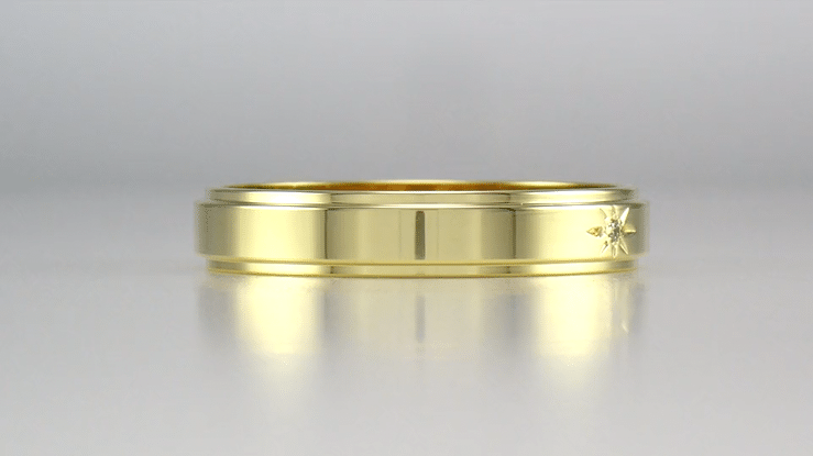 1950's Yellow Gold Grooved Edge Vintage Style Starburst Diamond Wedding Band - 4mm Wide - 14K or 18K - Item: R653Y-LC - Image: 2