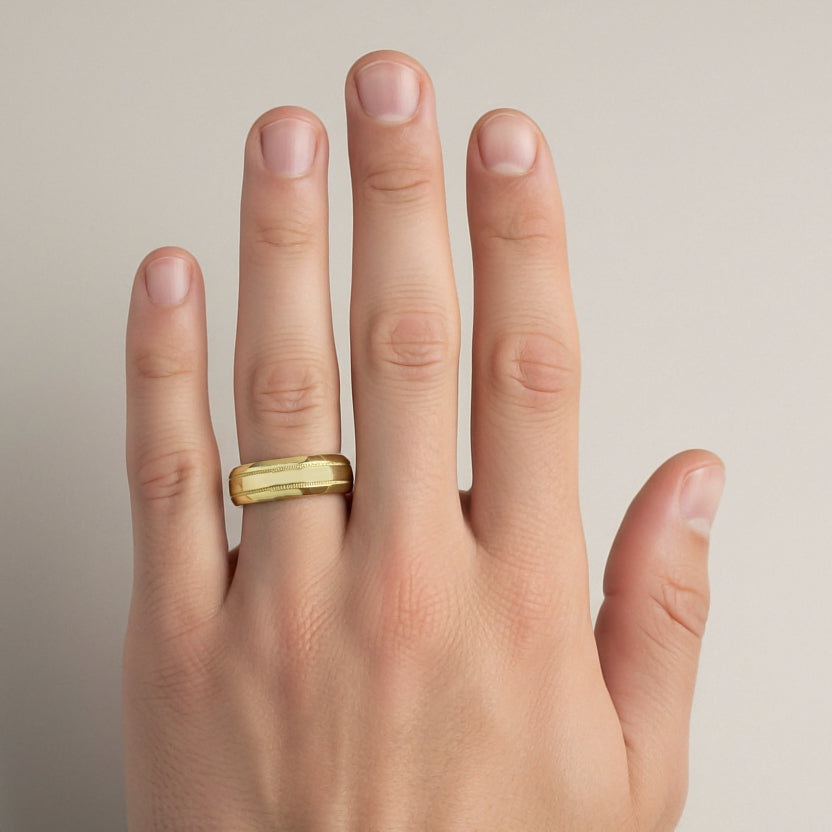 Mens 1960's Vintage Style Double Milgrain Center Wedding Band in Yellow Gold - 6mm - Item: R1263Y10 - Image: 6