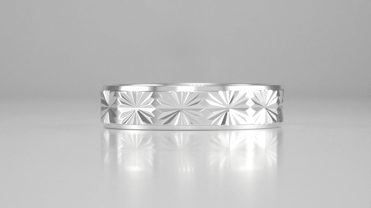 1960's Mid Century Carved Starbursts Low Profile Platinum Wedding Band - 5mm Wide - Item: R259P - Image: 7