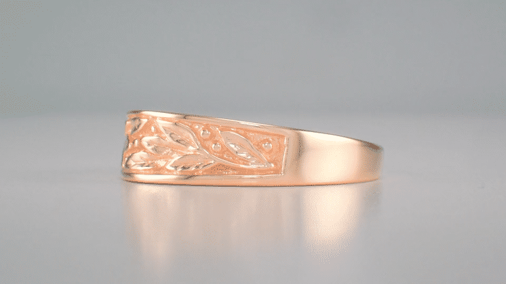 1960's Mid Century Design Men's 14 Karat Rose Gold Carved Olive Leaves Band - 6.8mm - Item: R401RM - Image: 3