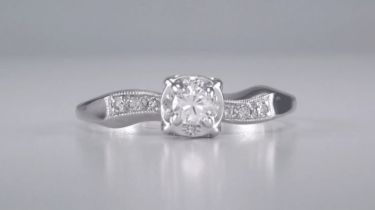1960's Mid Century Modern Ribbons Vintage Diamond Enagement Ring in 14K White Gold - Item: R831 - Image: 5