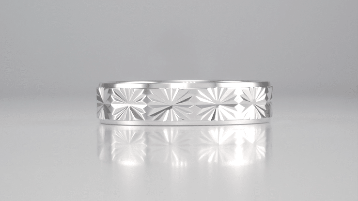 1960's Mid Century Starburst Engraved Flat Wedding Band in White Gold - 5mm Wide - Item: R259W10 - Image: 7