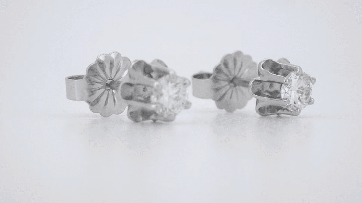 1960's Vintage Style 1/3 Carat Total Weight Buttercup Diamond Stud Earrings in 14 Karat White Gold - Item: E165 - Image: 5