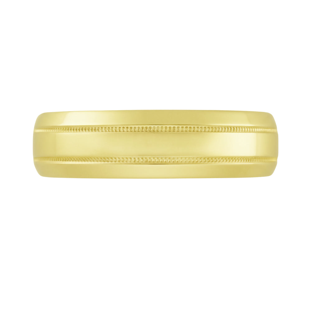 Mens 1960's Vintage Style Double Milgrain Center Wedding Band in Yellow Gold - 6mm - Item: R1263Y10 - Image: 3