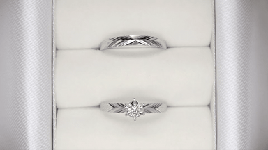 1970's Radiant Chevrons Vintage Bridal Set with Solitaire Diamond Engagement Ring and Wedding Band in 10 Karat White Gold - alternate view