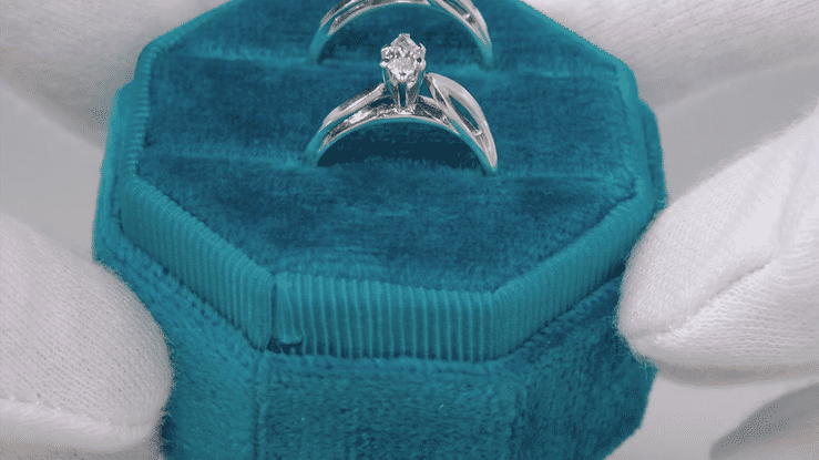 1970's Vintage Marquise Diamond Bridal Ring Set in 14 Karat White Gold - Item: R785 - Image: 6