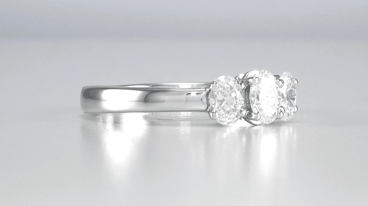 1980's Vintage Trio Oval Diamonds Engagement Ring in 14 Karat White Gold - Item: R1188 - Image: 6
