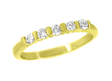 1980's 18K Yellow Gold Vintage Wedding Band with 5 Channel Set Diamonds - DWR105