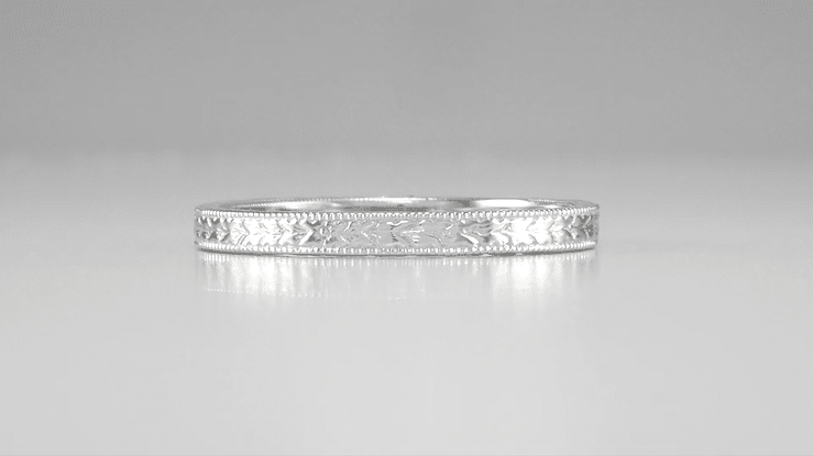 Art Deco Engraved Wheat Wedding Band in 14 Karat White Gold - Item: R858W14ND - Image: 4