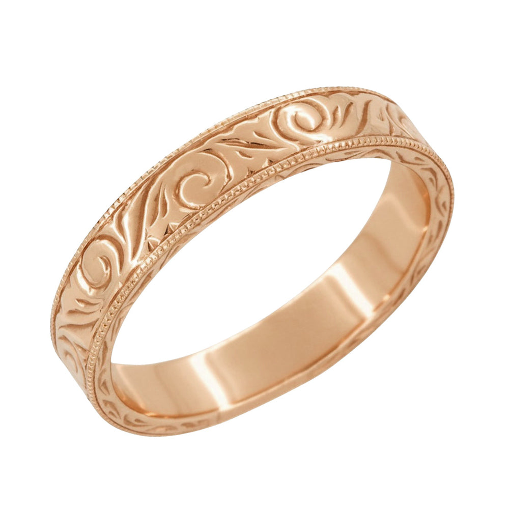 Men's Art Deco Scrolls Engraved Wedding Band in 14 Karat Rose Gold - Item: WR199MR - Image: 2