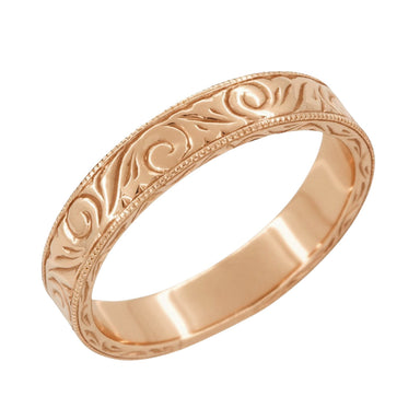 Men's Art Deco Scrolls Engraved Wedding Band in 14 Karat Rose Gold - alternate view