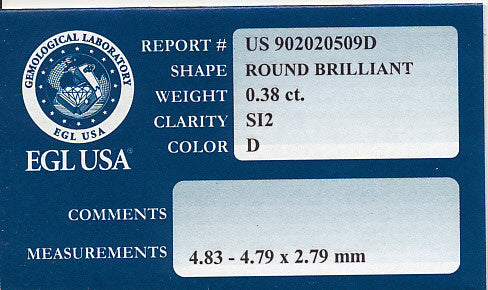 0.38 Carat D Color SI2 Clarity Natural Loose Round Diamond - 100% Eye Clean - EGL USA - Item: D337 - Image: 2