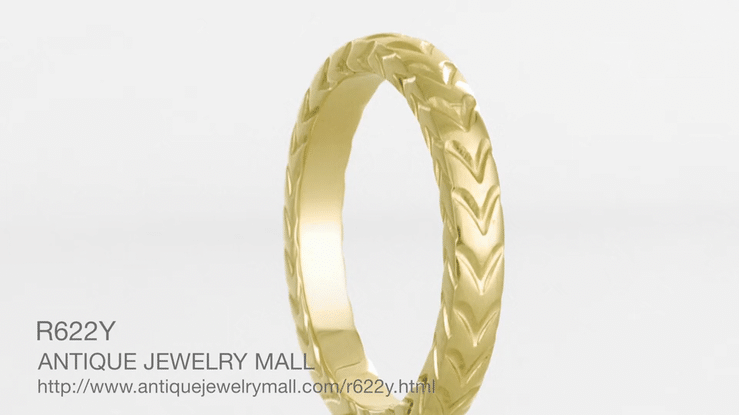 3mm Art Deco Chevron Carved Wedding Band in Yellow Gold - 10K, 14K or 18K - Item: R622Y10 - Image: 4