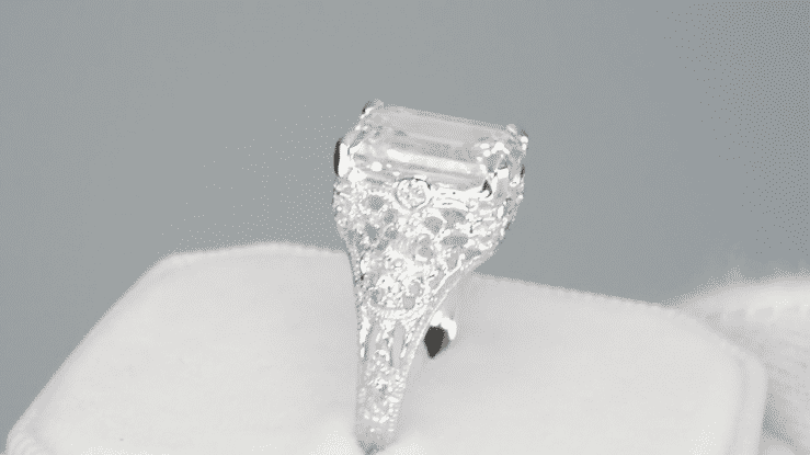 4 Carat Emerald Cut Lab Grown Diamond Edwardian Vintage-Inspired Engagement Ring in 14 Karat White Gold - Item: R618WD - Image: 6