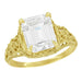 4 Carat Lab Grown Emerald Cut Diamond Solitaire Edwardian Filigree Vintage Style Engagement Ring in Yellow Gold