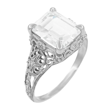 4 Carat Emerald Cut Lab Grown Diamond Solitaire Edwardian Filigree Engagement Ring in Platinum - alternate view
