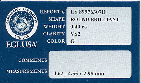 0.40 Carat Loose Round Brilliant Natural Diamond G Color VS2 Clarity with EGL USA Report 4.5mm - Item: D209 - Image: 2