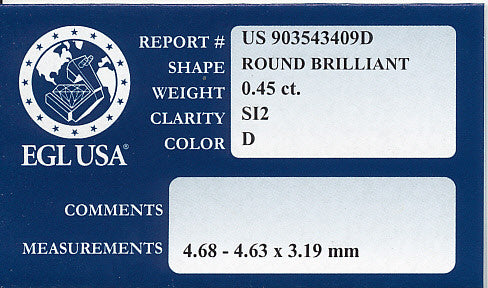 0.45 Carat Loose Round Brilliant Diamond | D Color SI2 Clarity | EGL USA - Item: D399 - Image: 2