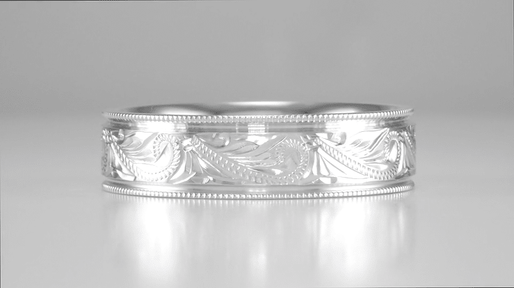 Men's 6mm Wide Vintage Hand Engraved Scrolls Western Wedding Band in White Gold - 10K, 14K, or 18K - Item: R1204W10 - Image: 5