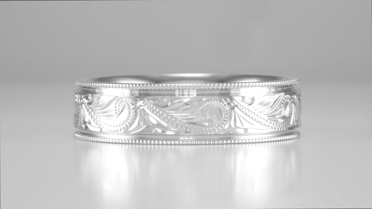 Art Deco Vintage Hand Carved Scrolls Mens Platinum Western Wedding Band - Item: R1204P - Image: 4