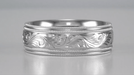 Men's Art Deco Hand Engraved Vintage Scrolls Double Millgrain Edge 7mm Wide Wedding Band in White Gold