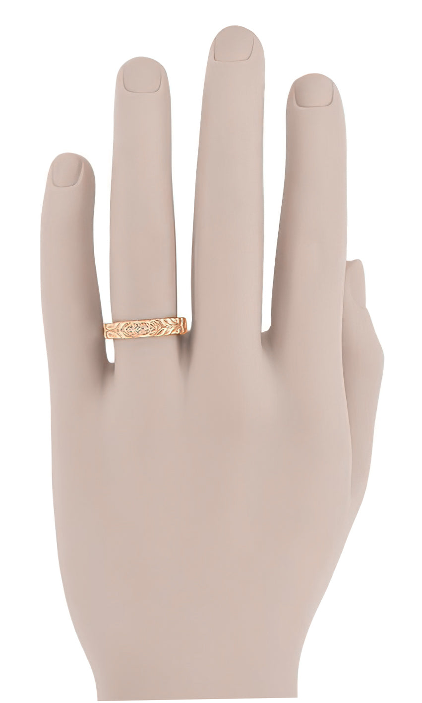 Men's 14K Rose Gold 1950's Jadan Wedding Band with Diamonds - Item: R852R-LC - Image: 3