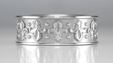 8mm Wide Vintage Fleur-de-Lis Wedding Band Ring Design in 14 Karat White Gold - alternate view