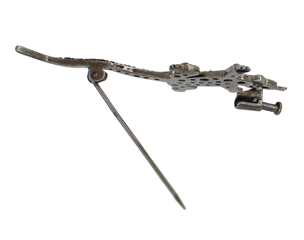 Open Clasp on Victorian Antique Lizard Brooch Pin with Czech Red Bohemian Garnets - Antiqued Dark Sterling Silver - ABR159