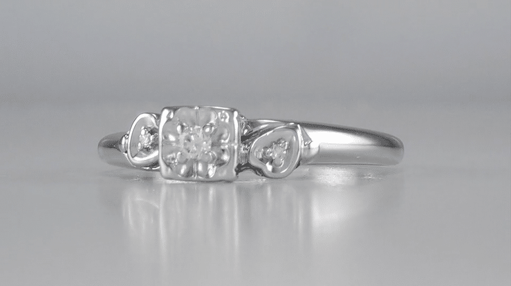 Addilyn Mid Century Modern Clovers and Hearts Vintage Diamond Engagement Ring in White Gold - Item: R751 - Image: 3