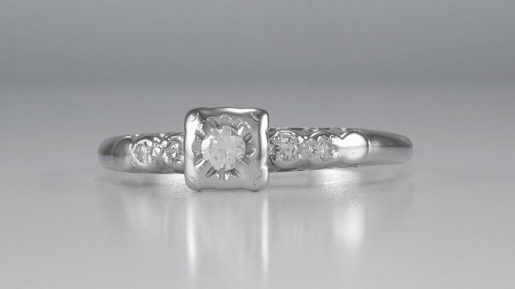 Anabel 1950's Vintage Mid Century Modern Square Halo Engagement Ring in 14 Karat White Gold - Item: R759-10 - Image: 4