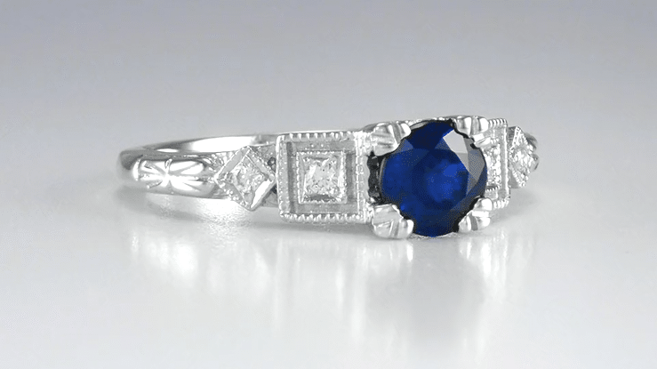 Antique 1920's Style Sapphire and Diamond Art Deco Engagement Ring in Platinum - Item: R194P - Image: 6
