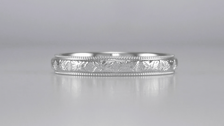 Antique Style Art Deco Dogwood Flowers Wedding Band in 10K, 14K, or 18K White Gold - Item: R209W10 - Image: 4