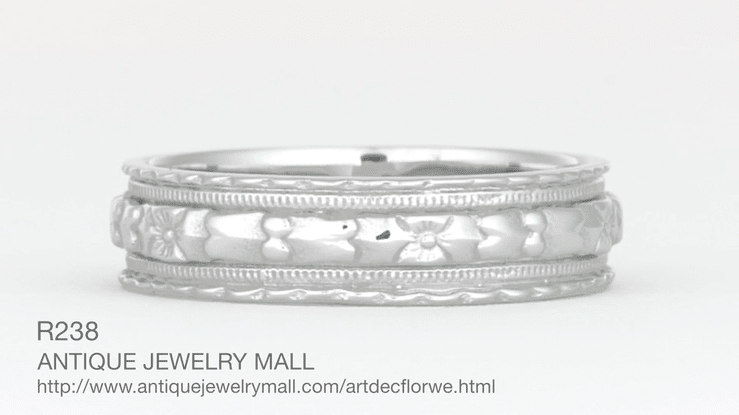 Art Deco Sculptural Floral Wedding Ring in White Gold - 5mm Wide - Item: R238W10 - Image: 3