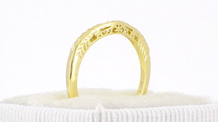 Art Deco Yellow Gold Crown of Leaves Filigree Curved Engraved Wedding Band - 14 or 18 Karat Gold - Item: WR299Y141 - Image: 5