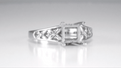 Antique Style Art Nouveau Filigree Engagement Ring Setting for a 1 Carat Princess, Radiant, Asscher or Cushion Cut Diamond in 14K or 18K White Gold