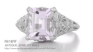 Edwardian Filigree Emerald Cut Rose de France Ring in 14 Karat White Gold