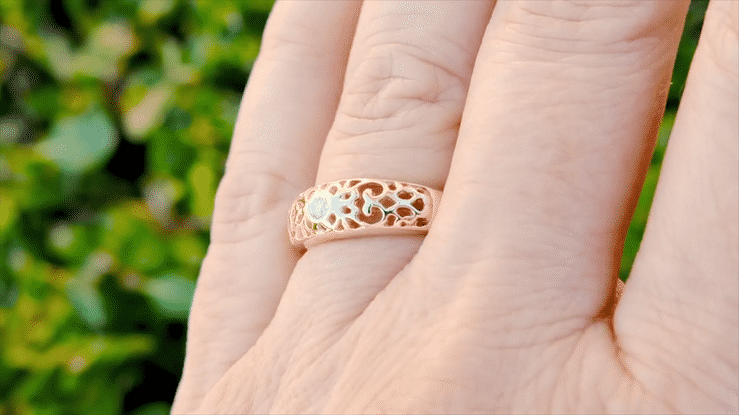 Edwardian Scroll Filigree White Sapphire Ring in 14 Karat Rose Gold - Item: R197RPWS - Image: 4