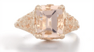 Emerald Cut Morganite Edwardian Filigree Engagement Ring in 14 Karat Rose ( Pink ) Gold