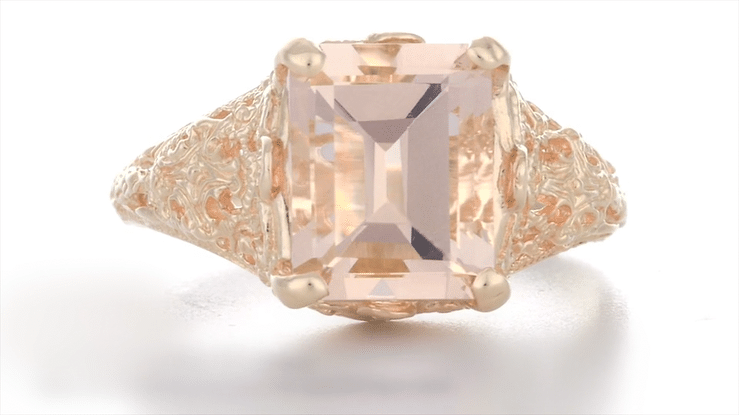 Emerald Cut Morganite Edwardian Filigree Engagement Ring in 14 Karat Rose ( Pink ) Gold - Item: R618RM - Image: 7