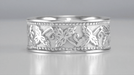 Grapes and Grape Leaves Heavy Wide Wedding Band in 14K White Gold - 8mm Wide