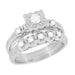 Retro Mid Century Modern Platinum Lucky Clover Diamond Engagement Ring & Wedding Band Set