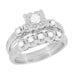 Retro Mid Century Modern Platinum Lucky Clover Diamond Engagement Ring & Wedding Band Set