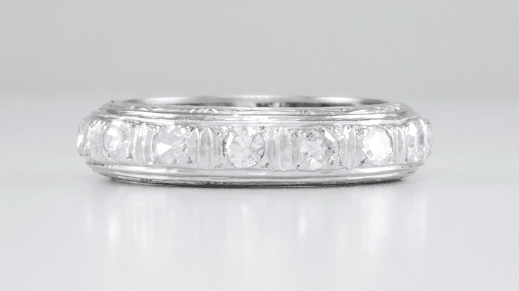 Antique Milford Filigree Engraved Art Deco Diamond Wedding Band in Platinum - Size 7 1/4 - Item: R1040 - Image: 3