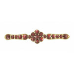 Bohemian Garnet Floral Bar Pin in Yellow Gold Vermeil Over Sterling Silver